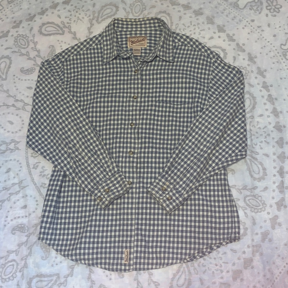 Woolrich Steel Blue Plaid Flannel Button Down Shirt Sz M